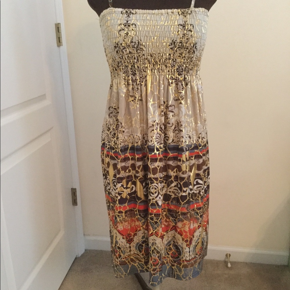 Halter Style Dress colors of Gold, Browns, Taupe